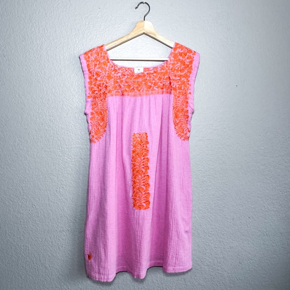 J. Marie The Rae Dress Pink Orange Embroidered Cotton Mini Women’s Size M - Picture 2 of 8